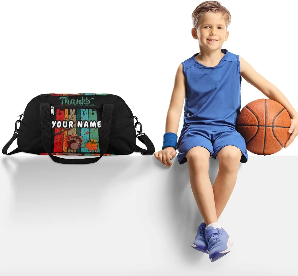 Fall Thanksgiving Day Personalized Kids Duffel Bag for Girls Boys, thanksgiving Custom Dance Bag Overnight Small Duffel Bag Carry On Weekend Sports Travel Bag for School Practice Gymnastics Ballet
