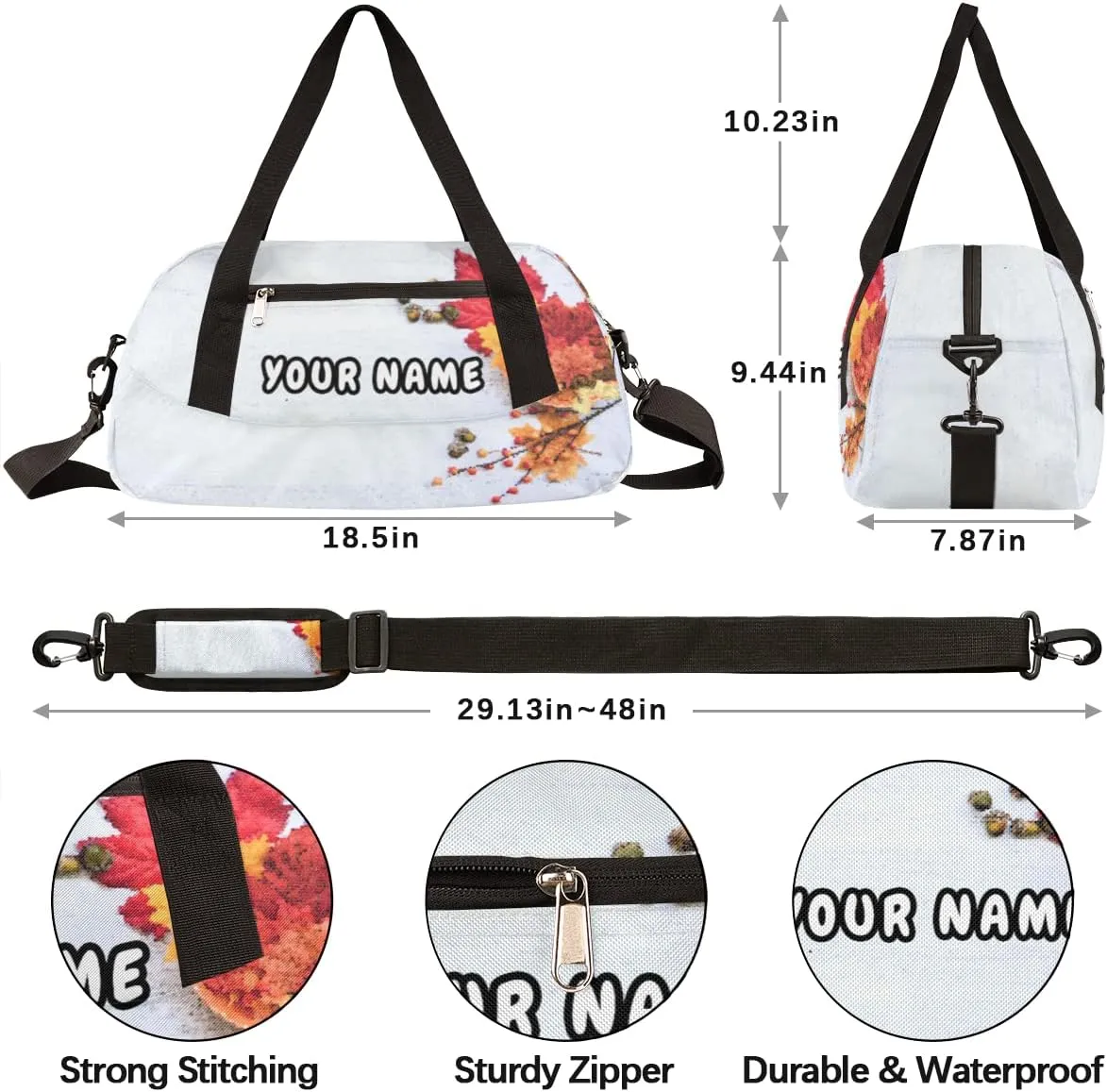 Fall Thanksgiving Personalized Kids Duffel Bag for Girls Boys, Thanksgiving Debris Custom Dance Bag Overnight Small Duffel Bag Carry On Weekend Sports Travel Bag for School Practice Gymnastics Ballet