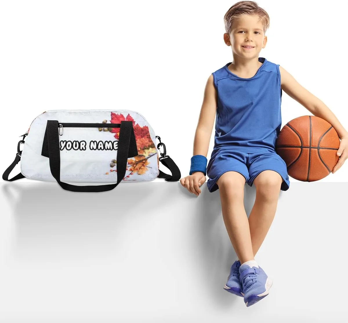 Fall Thanksgiving Personalized Kids Duffel Bag for Girls Boys, Thanksgiving Debris Custom Dance Bag Overnight Small Duffel Bag Carry On Weekend Sports Travel Bag for School Practice Gymnastics Ballet