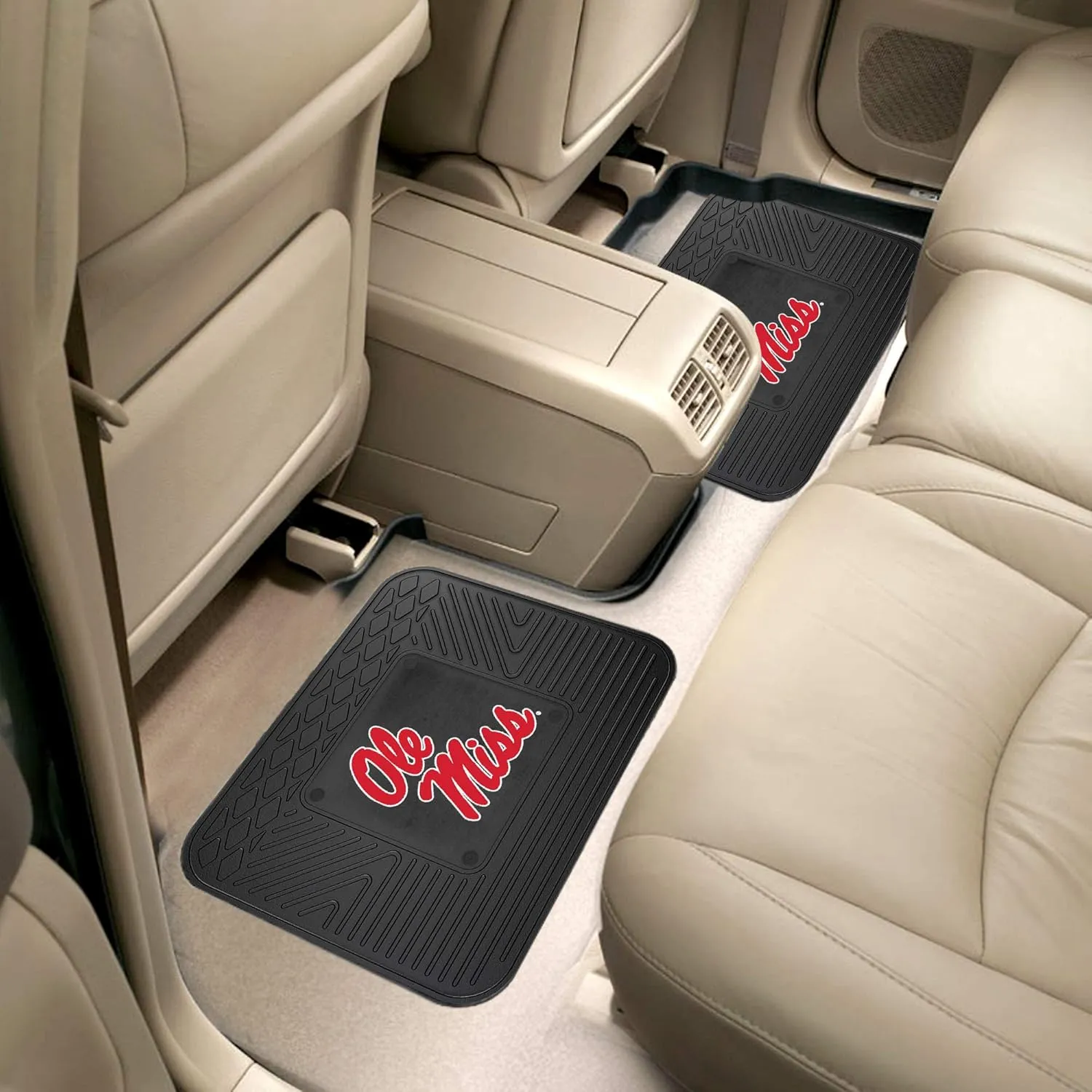 FANMATS 12425 NCAA Ole Miss Rebels Back Row Utility Car Mats - 2 Piece Set, 14in. x 17in., All Weather Protection, Universal Fit, Deep Resevoir Design, Molded Team Logo