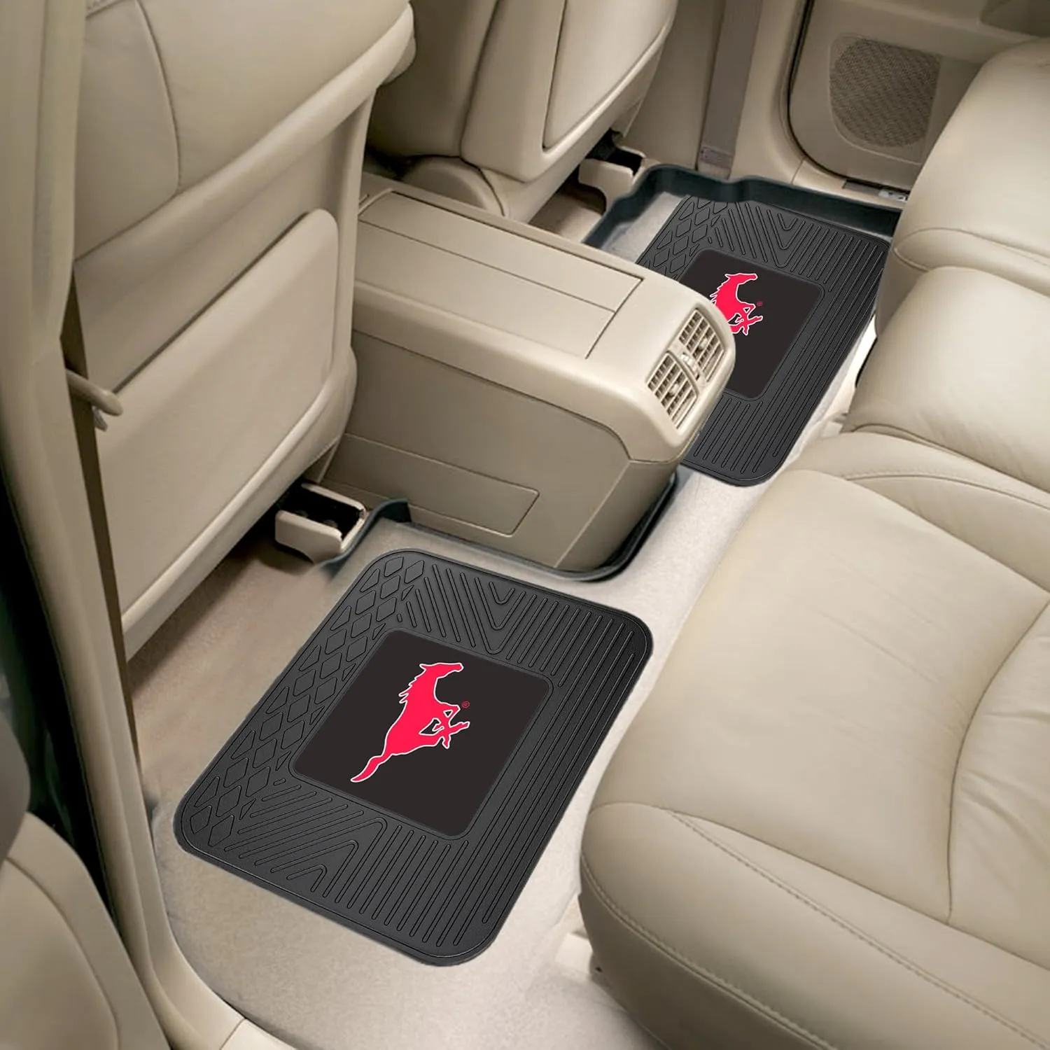 FANMATS 13226 SMU Mustangs Back Row Utility Car Mats - 2 Piece Set, 14in. x 17in., All Weather Protection, Universal Fit, Deep Resevoir Design, Molded Team Logo