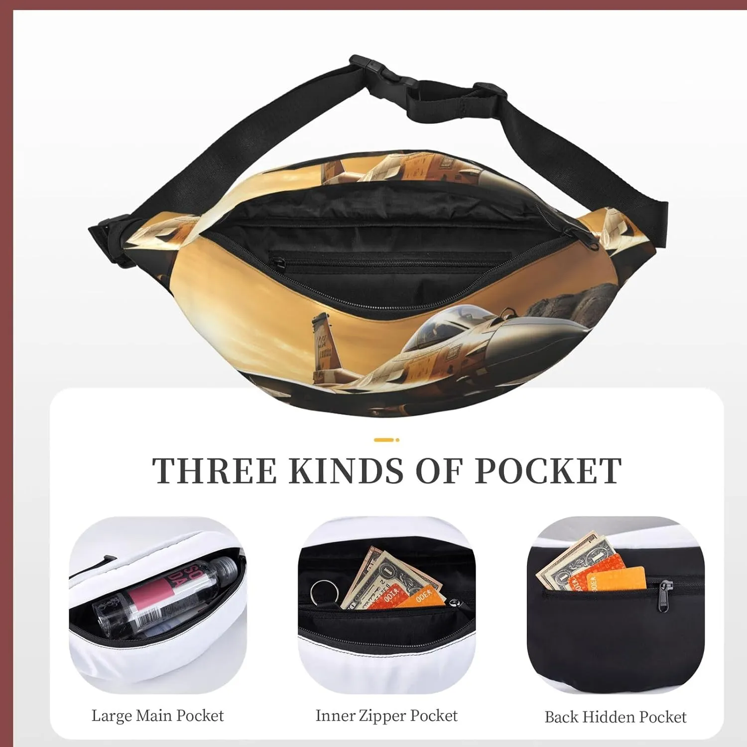 Fanny Pack Falcon Fighter Waist Pack For Women Men Waterproof Belt Bag With Adjustable Belt Casual Crossbody Bag Travel Waist Bag For Sports Running Cycling