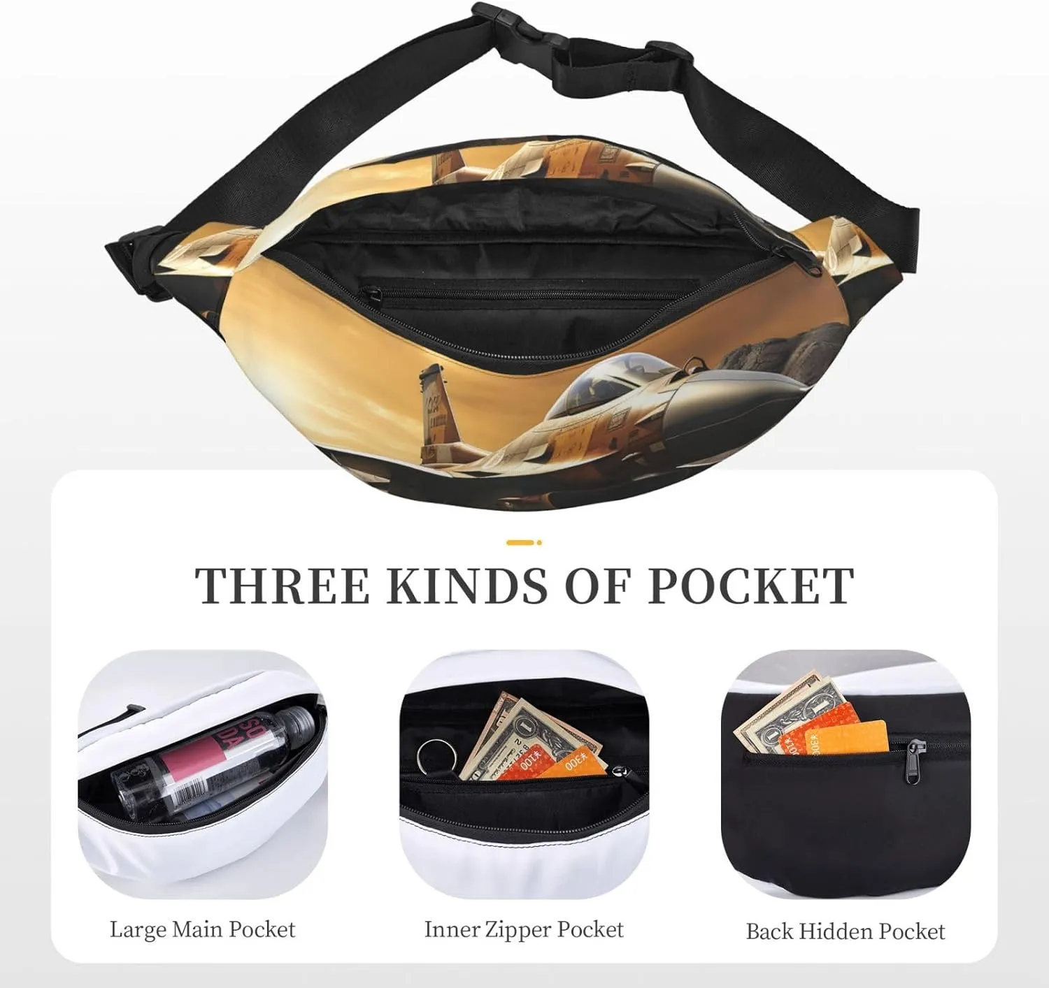 Fanny Pack Falcon Fighter Waist Pack For Women Men Waterproof Belt Bag With Adjustable Belt Casual Crossbody Bag Travel Waist Bag For Sports Running Cycling
