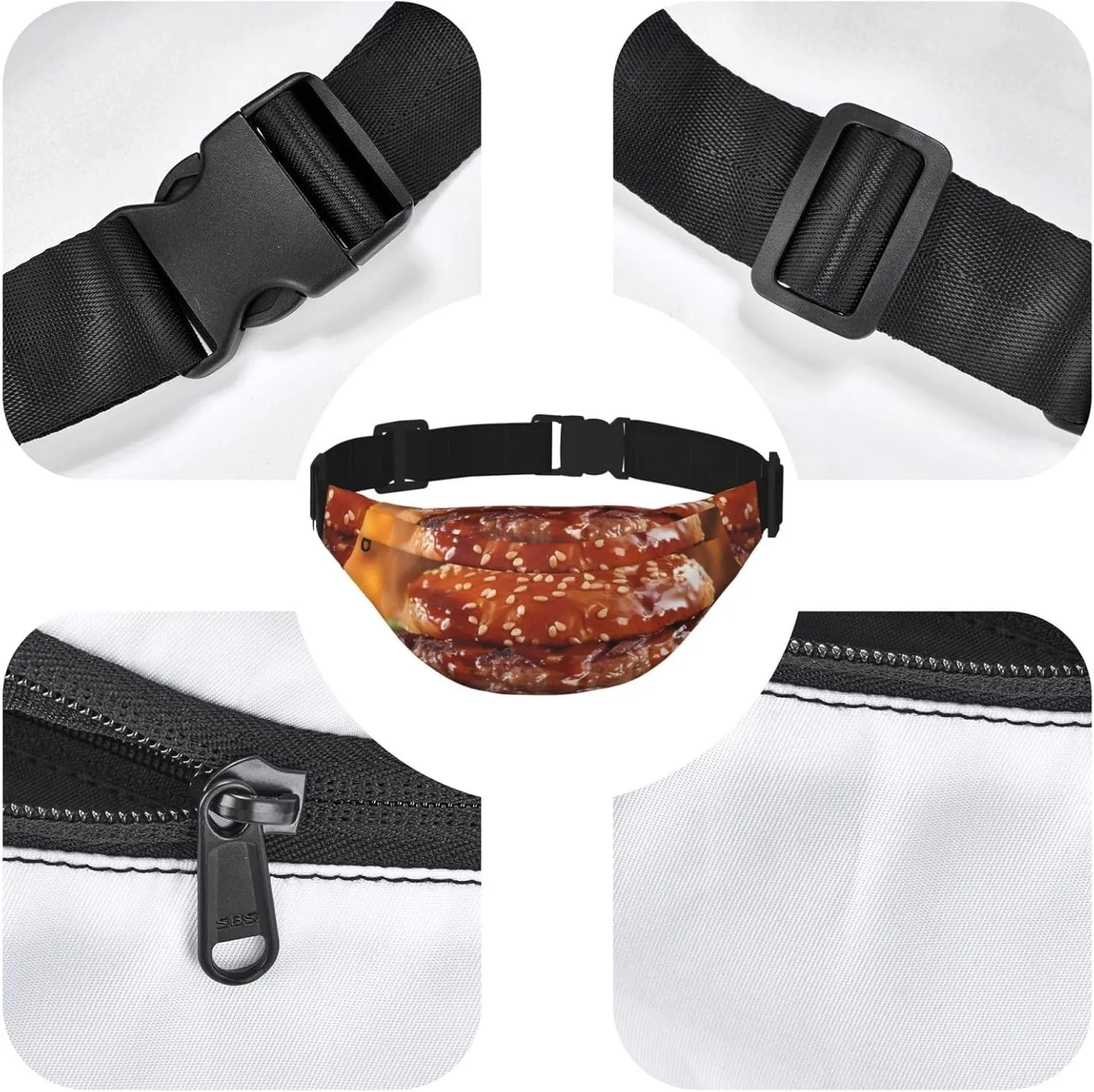 Fanny Pack for Men Women Waist Bag Adjustable Waist Pack Crossbody Belt Bag Hamburger Steak Fast Food Bum Bag