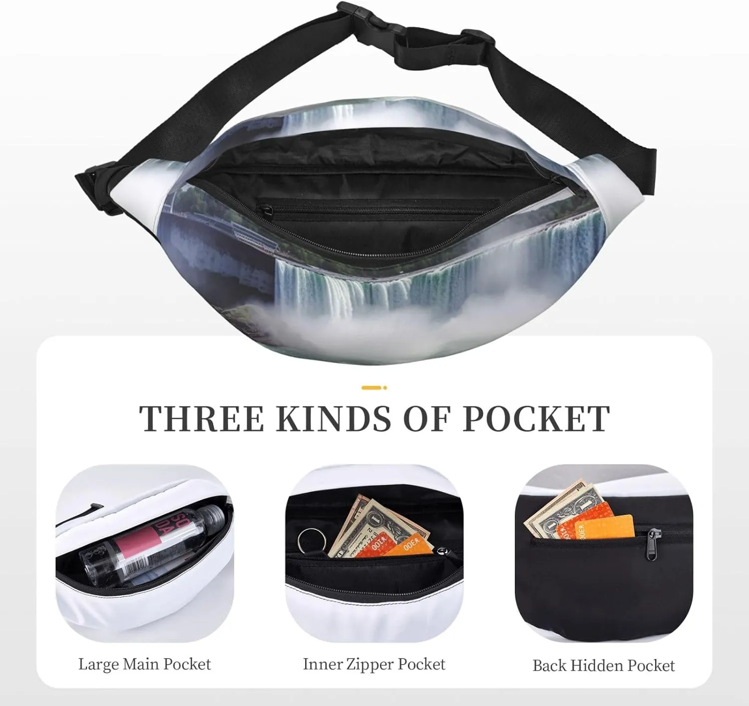 Fanny Pack for Men Women Waist Bag Adjustable Waist Pack Crossbody Belt Bag Niagara Falls Bum Bag
