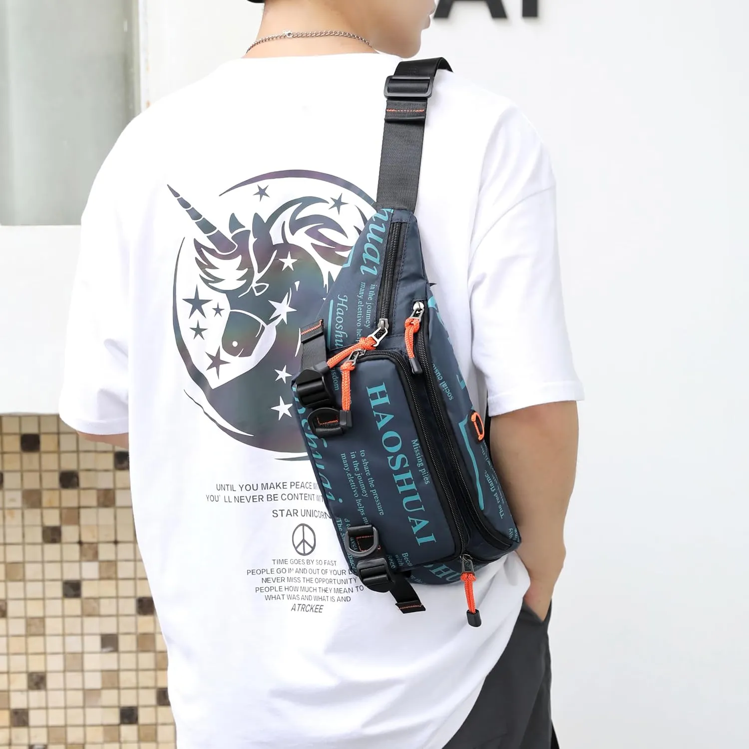 Fanny Pack for Men Women Waist Bag with Headphone Jack Utility Hip Belt Pouch Crossbody Bags Bumbag for Cycling Hiking Walking Fishing Army Green02