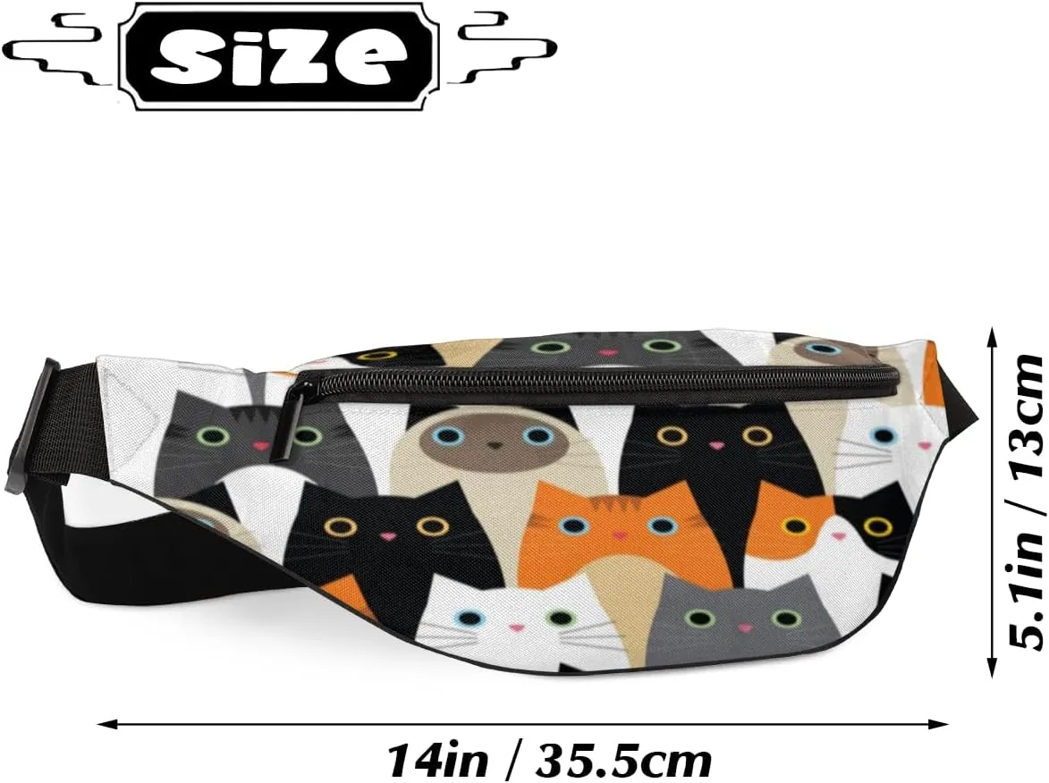Fanny Pack for Women Men Cute Animal Cat Pattern Waist Pack Crossbody Bag with Adjustable Straps for Hiking Running Walking Travel Cycling