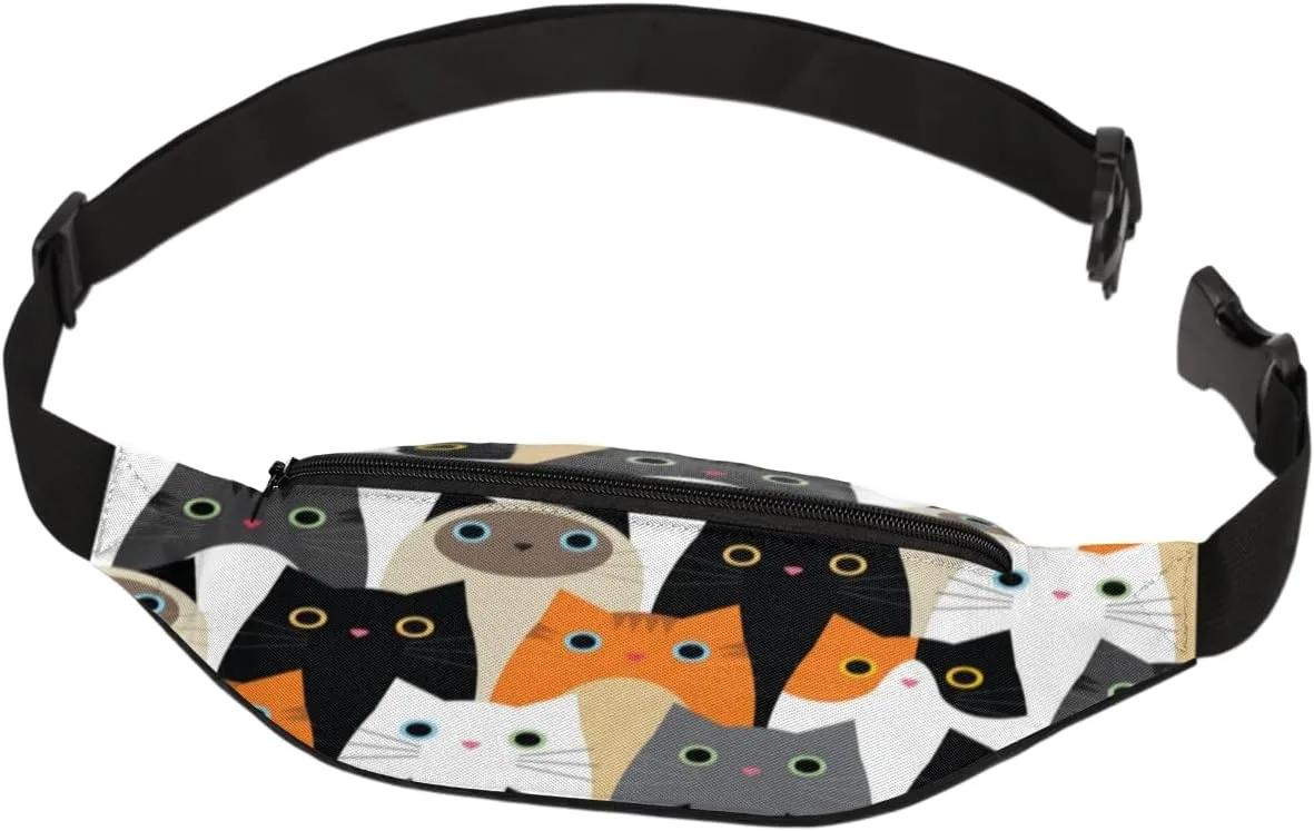 Fanny Pack for Women Men Cute Animal Cat Pattern Waist Pack Crossbody Bag with Adjustable Straps for Hiking Running Walking Travel Cycling