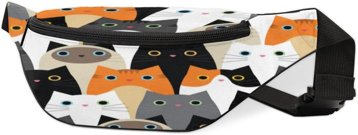 Fanny Pack for Women Men Cute Animal Cat Pattern Waist Pack Crossbody Bag with Adjustable Straps for Hiking Running Walking Travel Cycling