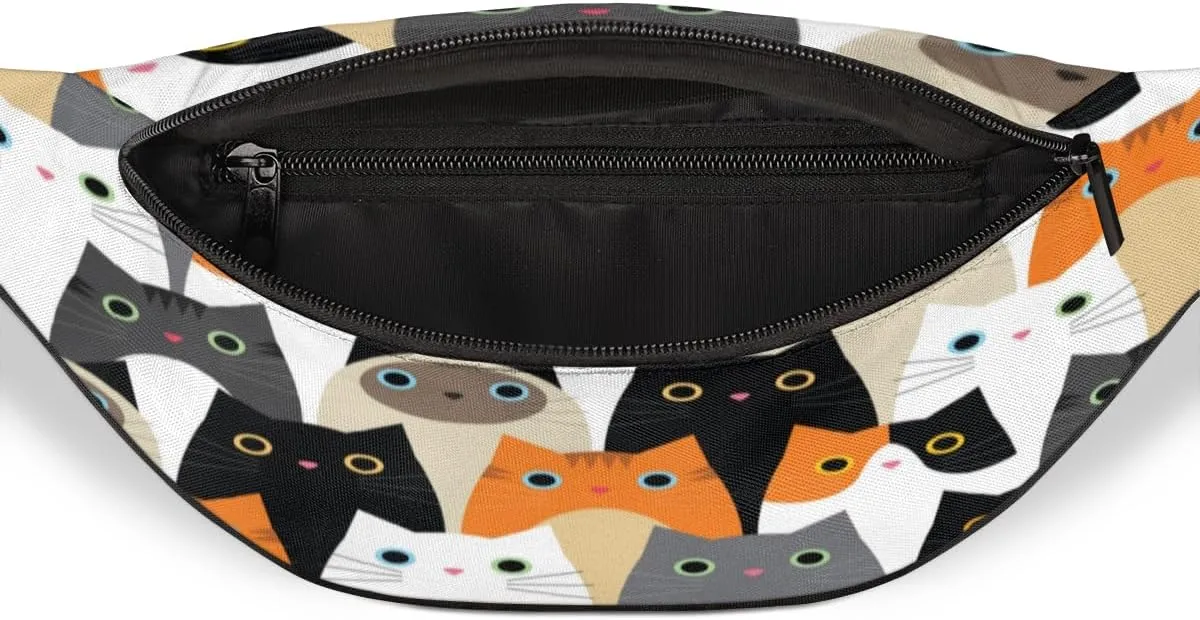 Fanny Pack for Women Men Cute Animal Cat Pattern Waist Pack Crossbody Bag with Adjustable Straps for Hiking Running Walking Travel Cycling