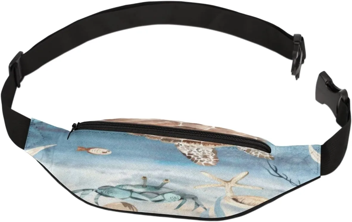 Fanny Pack for Women Men Marine Animal Turtle Fish Waist Pack Crossbody Bag with Adjustable Straps for Hiking Running Walking Travel Cycling