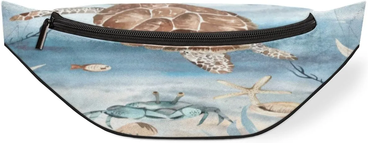 Fanny Pack for Women Men Marine Animal Turtle Fish Waist Pack Crossbody Bag with Adjustable Straps for Hiking Running Walking Travel Cycling