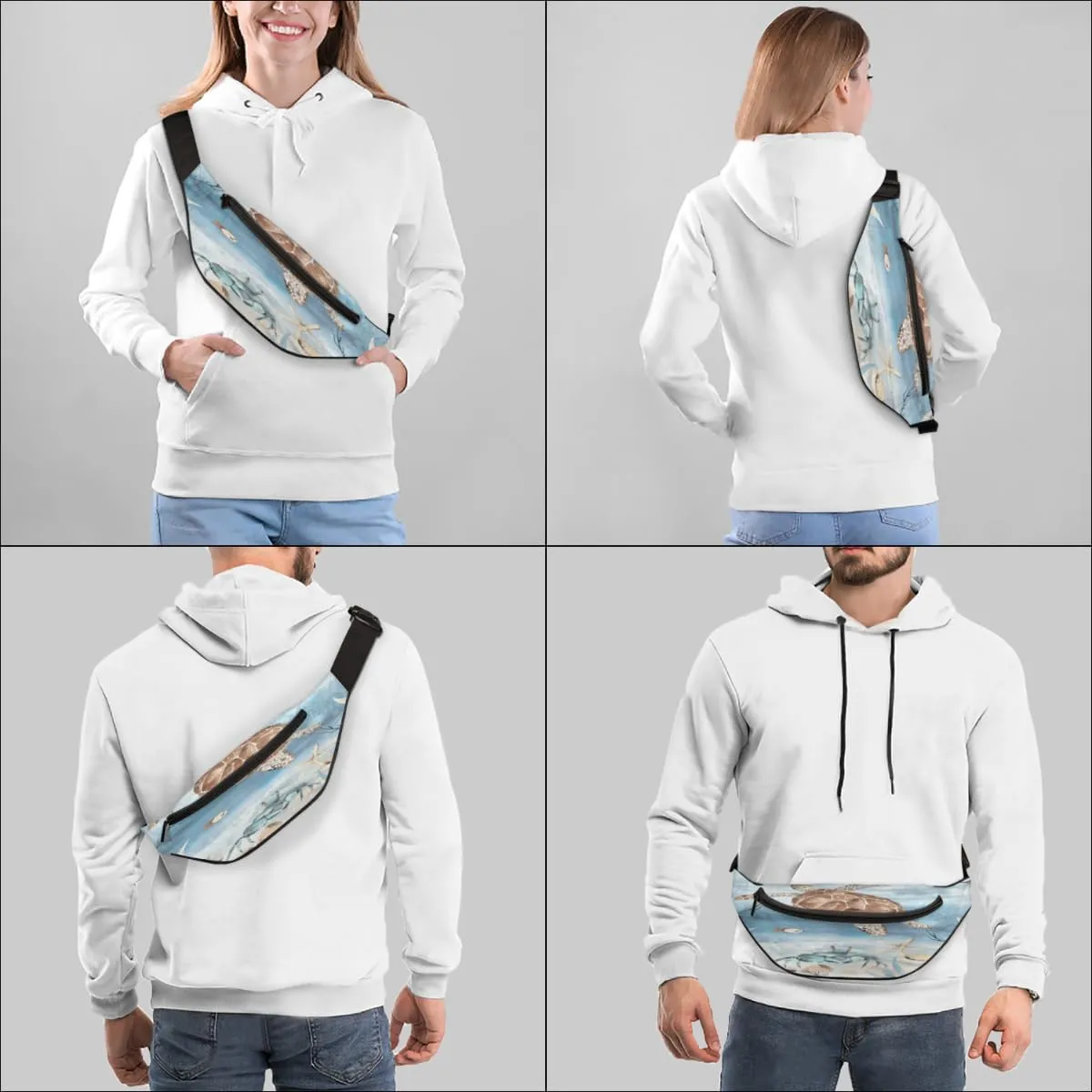 Fanny Pack for Women Men Marine Animal Turtle Fish Waist Pack Crossbody Bag with Adjustable Straps for Hiking Running Walking Travel Cycling