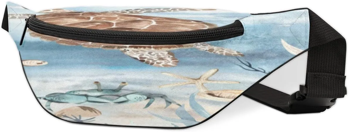 Fanny Pack for Women Men Marine Animal Turtle Fish Waist Pack Crossbody Bag with Adjustable Straps for Hiking Running Walking Travel Cycling