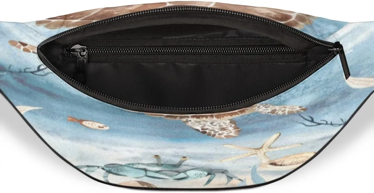 Fanny Pack for Women Men Marine Animal Turtle Fish Waist Pack Crossbody Bag with Adjustable Straps for Hiking Running Walking Travel Cycling