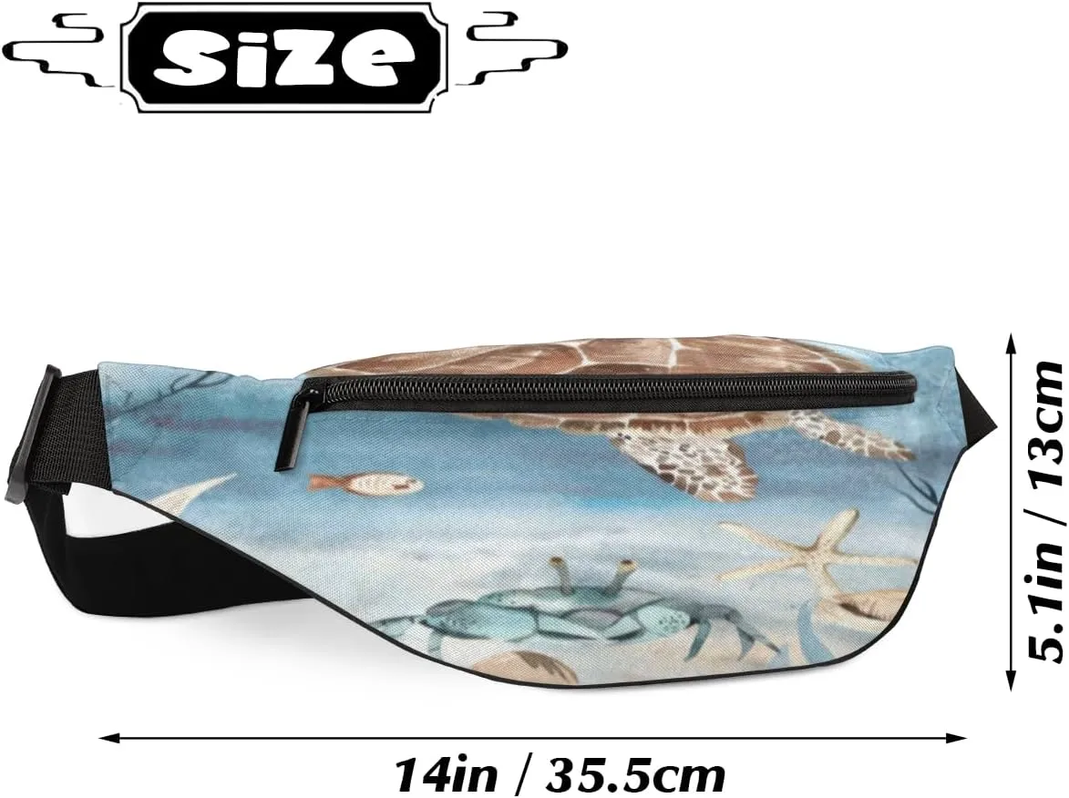 Fanny Pack for Women Men Marine Animal Turtle Fish Waist Pack Crossbody Bag with Adjustable Straps for Hiking Running Walking Travel Cycling