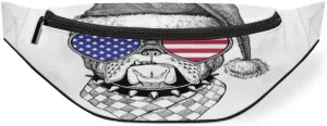 Fanny Pack for Women Men Waist Pack American Flag Glasses Dog Crossbody Bag with Adjustable Straps for Hiking Running Walking Travel Cycling
