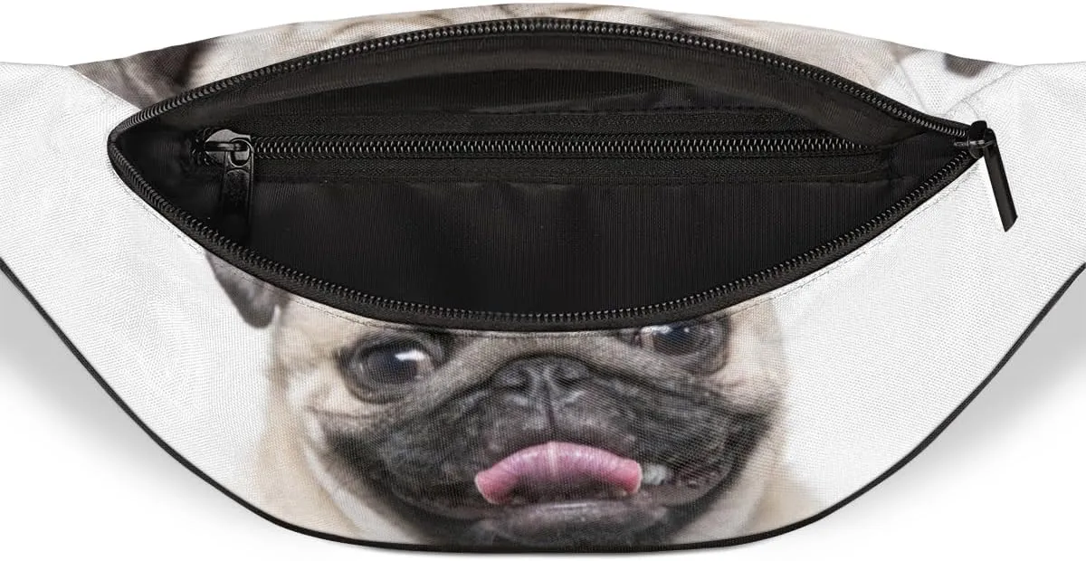 Fanny Pack for Women Men Waist Pack Animal Dog Pug Crossbody Bag with Adjustable Straps for Hiking Running Walking Travel Cycling