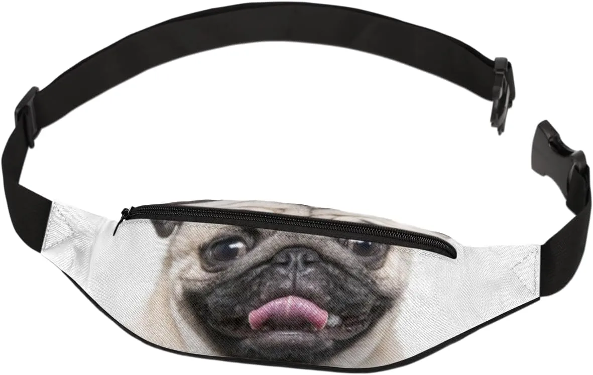 Fanny Pack for Women Men Waist Pack Animal Dog Pug Crossbody Bag with Adjustable Straps for Hiking Running Walking Travel Cycling
