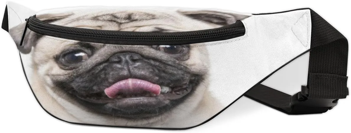 Fanny Pack for Women Men Waist Pack Animal Dog Pug Crossbody Bag with Adjustable Straps for Hiking Running Walking Travel Cycling