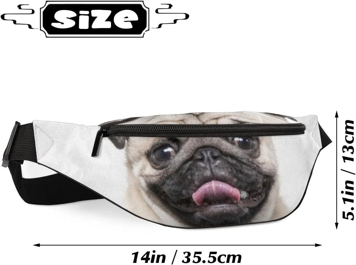 Fanny Pack for Women Men Waist Pack Animal Dog Pug Crossbody Bag with Adjustable Straps for Hiking Running Walking Travel Cycling