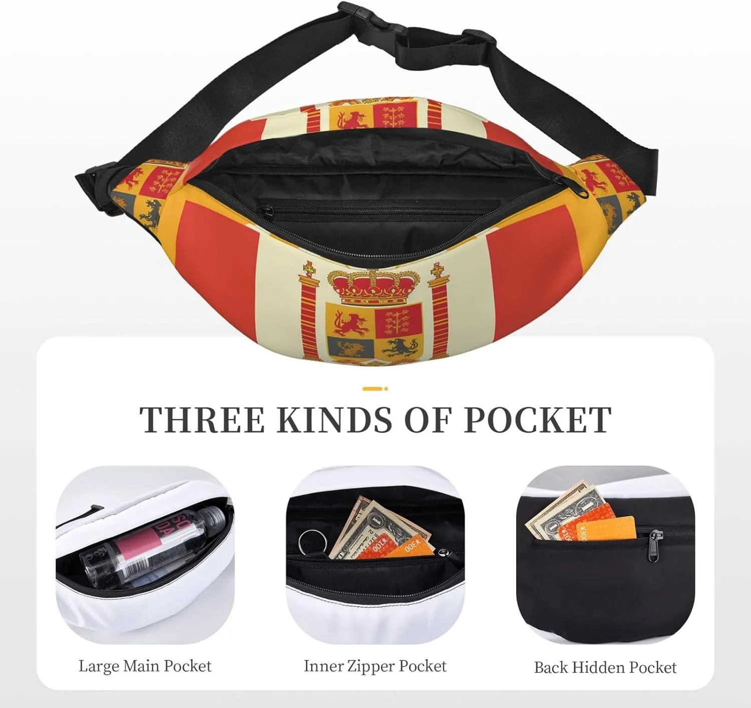 Fanny Pack Spanish Flag Pattern Waist Pack For Women Men Waterproof Belt Bag With Adjustable Belt Casual Crossbody Bag Travel Waist Bag For Sports Running Cycling