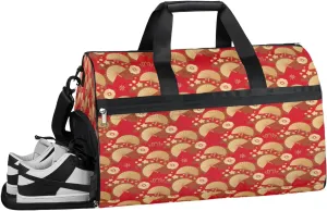 Fans Red Gold Sports Gym Bag for Women and Men Travel Duffel Bag Asia Style Overnight Shoulder Bag Waterproof Workout Bag Portable Sports Tote with Shoes Compartment