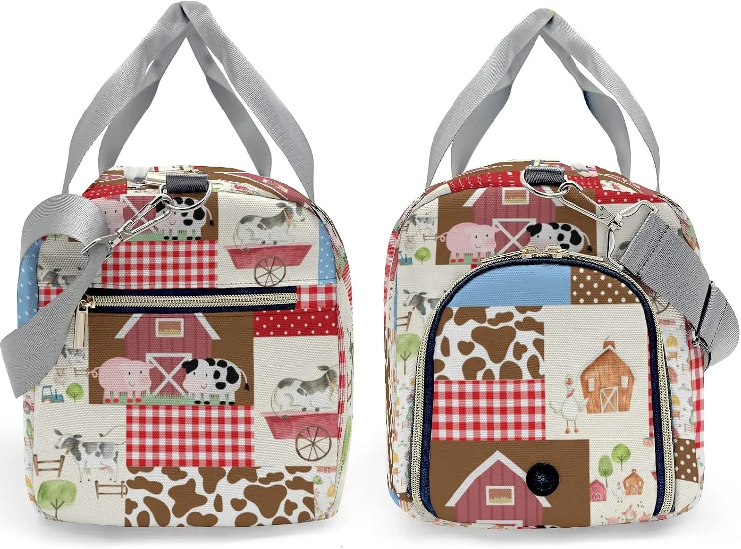 Farm Animals Cow Pig Duck Personalized Duffel Bag with Name Custom Weekend Bag with Shoe Compartmen for Boys Girls Sports Gym Swim Bag Travel Bag