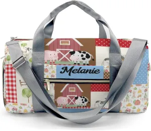 Farm Animals Cow Pig Duck Personalized Duffel Bag with Name Custom Weekend Bag with Shoe Compartmen for Boys Girls Sports Gym Swim Bag Travel Bag
