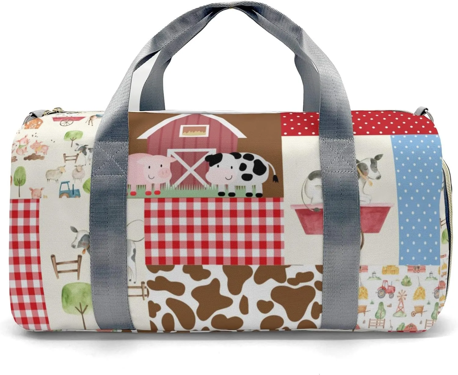 Farm Animals Cow Pig Duck Personalized Duffel Bag with Name Custom Weekend Bag with Shoe Compartmen for Boys Girls Sports Gym Swim Bag Travel Bag