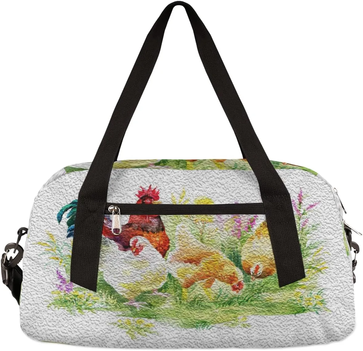 Farmhouse Chicken Hen Rooster Kids Duffel Bag for Girls Boys, Chicken Oil Painting Dance Bag Overnight Small Duffel Bag Carry On Weekend Sports Gym Travel Bag for School Practice Gymnastics Ballet