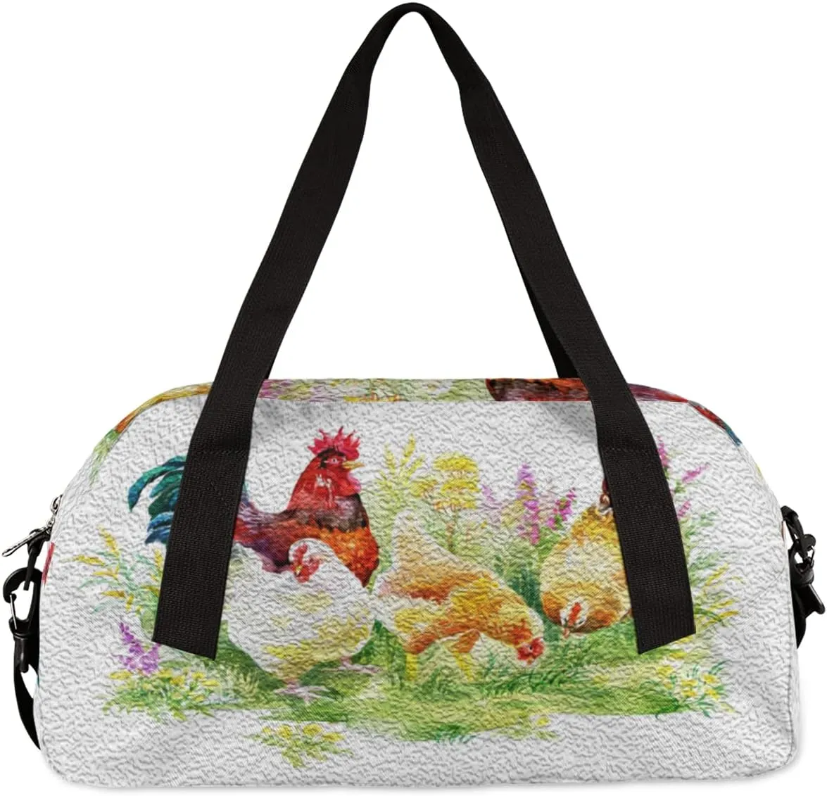Farmhouse Chicken Hen Rooster Kids Duffel Bag for Girls Boys, Chicken Oil Painting Dance Bag Overnight Small Duffel Bag Carry On Weekend Sports Gym Travel Bag for School Practice Gymnastics Ballet