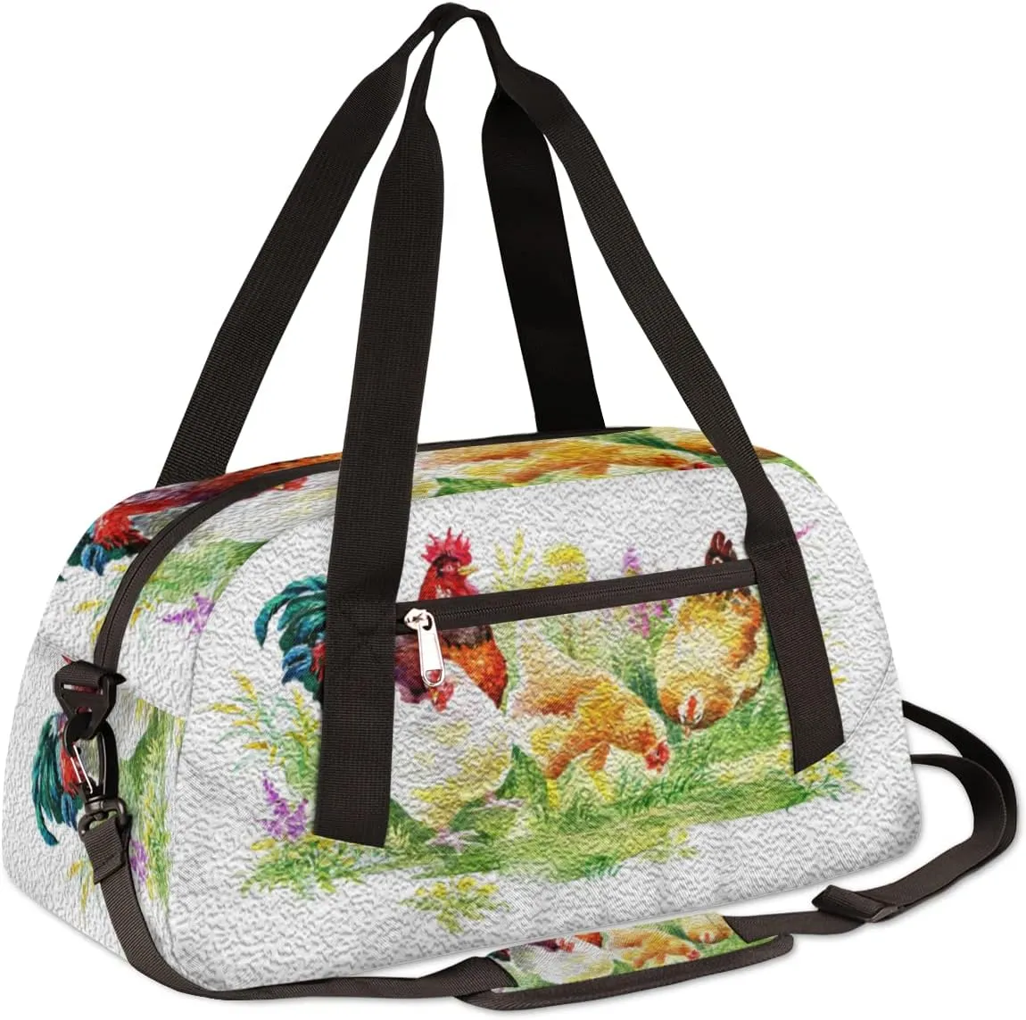 Farmhouse Chicken Hen Rooster Kids Duffel Bag for Girls Boys, Chicken Oil Painting Dance Bag Overnight Small Duffel Bag Carry On Weekend Sports Gym Travel Bag for School Practice Gymnastics Ballet