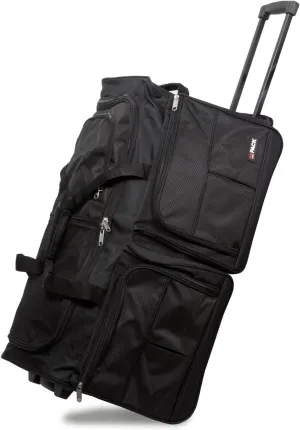 Farmhouse Fresh Heavy Duty Rolling Duffle Bag - Black, 28" X 15" X 14", 5.50 Lb - 600 D Polyester, in-Line Skate Wheels, Multiple Pockets, Adjustable Strap