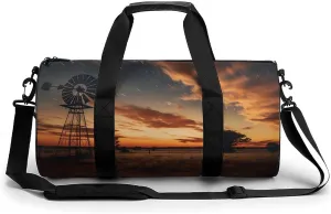 Farmhouse Sunset Windmill Ferris Wheel Night Landscape Milky Sports Gym Bag Durable Workout Bags Travel Duffel Bags Yoga Exercise Bag for Women Men
