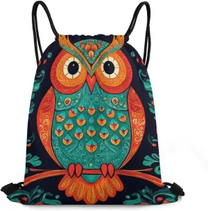 Fashion Shoulder Bag Handbag, Lightweight Ethnic Owl Durable Drawstring Bag Large Capacity Backpack Sackpack Bags for Men and Women
