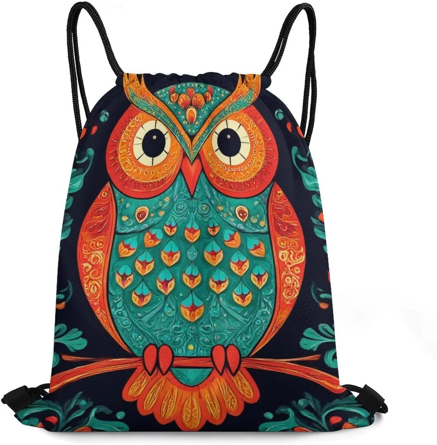 Fashion Shoulder Bag Handbag, Lightweight Ethnic Owl Durable Drawstring Bag Large Capacity Backpack Sackpack Bags for Men and Women