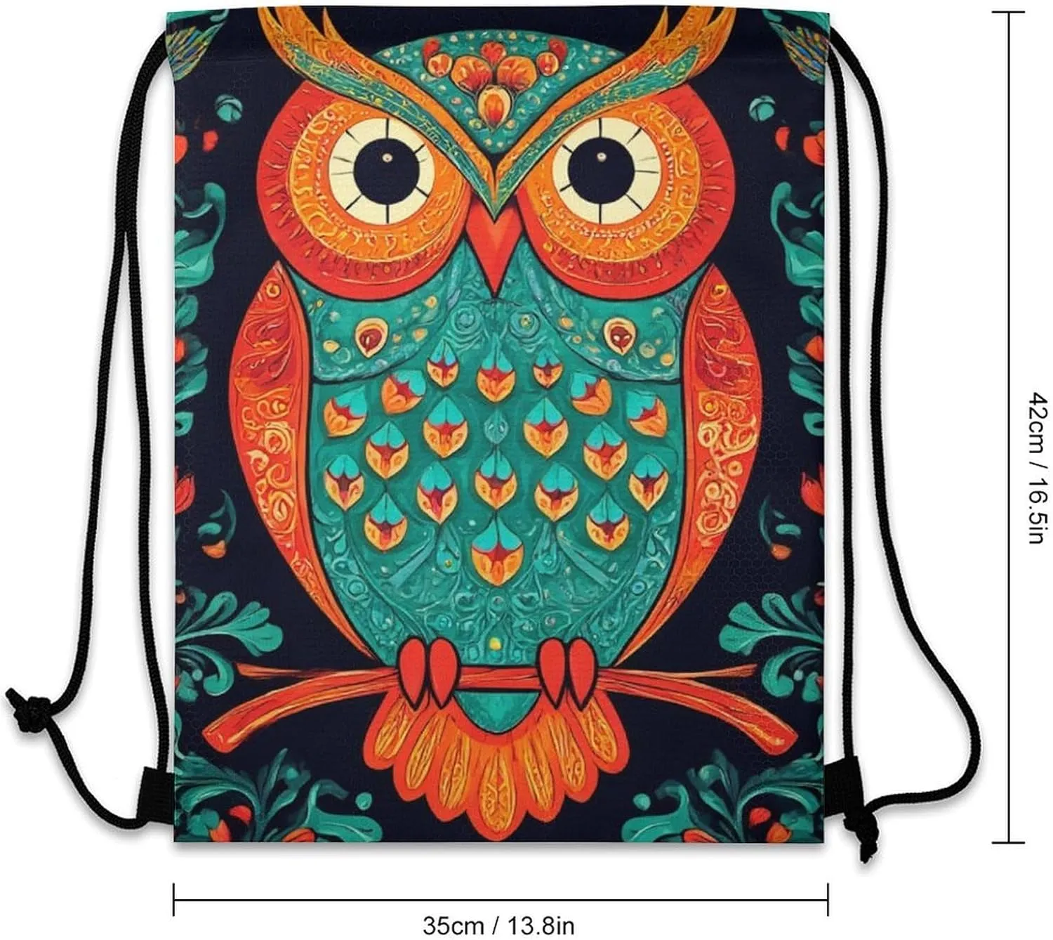 Fashion Shoulder Bag Handbag, Lightweight Ethnic Owl Durable Drawstring Bag Large Capacity Backpack Sackpack Bags for Men and Women