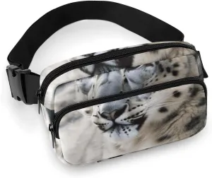 Fashionable Large-capacity Twill Snow Leopard Printed Waist Bag, A Must-have Item for Hands-free Travel