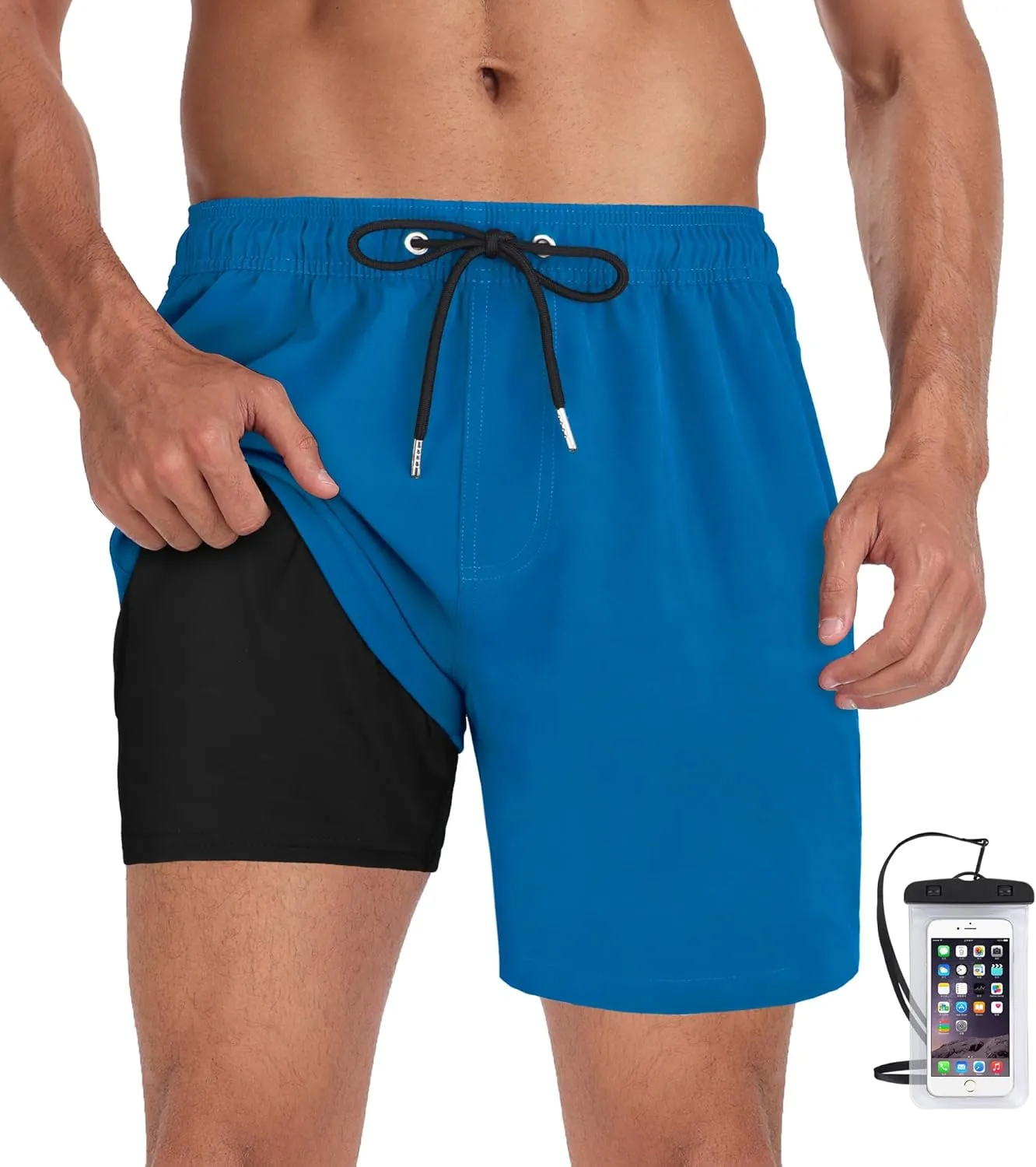 Fasker Mens Swim Trunks with Compression Liner 7" Inseam Quick Dry Bathing Suit Beach Shorts Swimming Trunks with Pockets