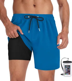 Fasker Mens Swim Trunks with Compression Liner 7" Inseam Quick Dry Bathing Suit Beach Shorts Swimming Trunks with Pockets