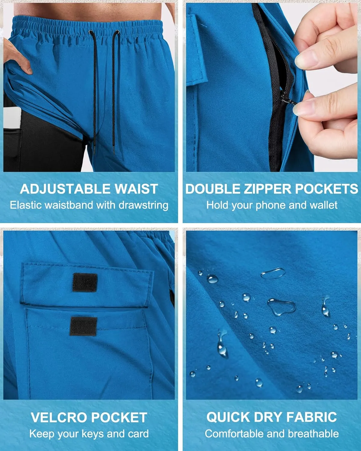 Fasker Mens Swim Trunks with Compression Liner 7" Inseam Quick Dry Bathing Suit Beach Shorts Swimming Trunks with Pockets
