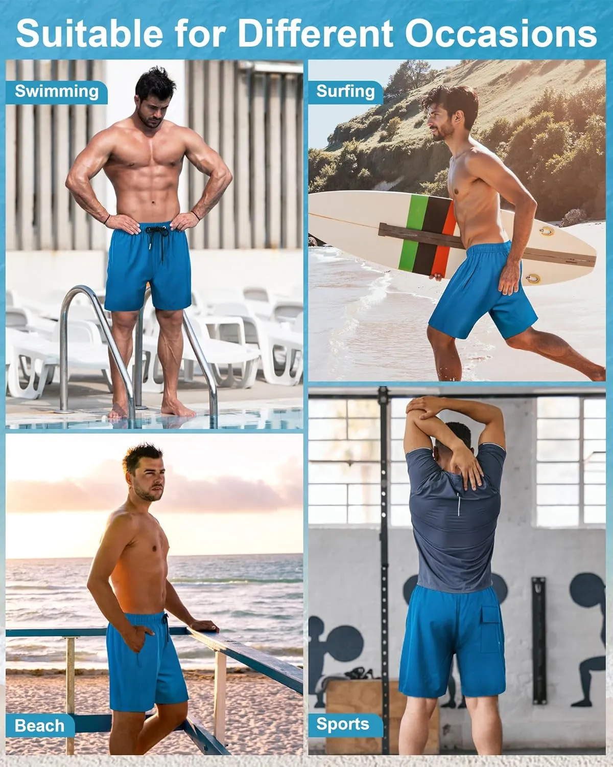 Fasker Mens Swim Trunks with Compression Liner 7" Inseam Quick Dry Bathing Suit Beach Shorts Swimming Trunks with Pockets