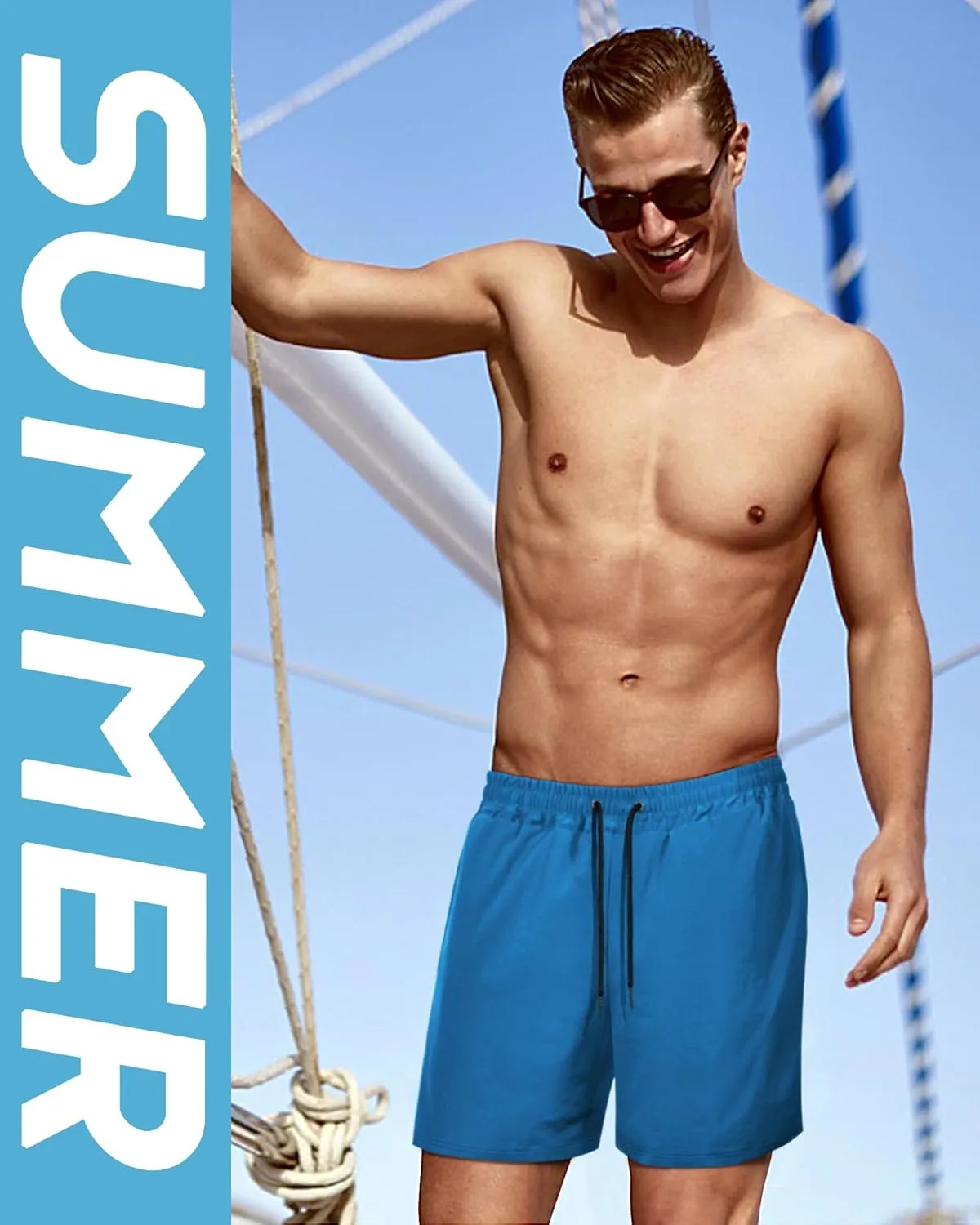 Fasker Mens Swim Trunks with Compression Liner 7" Inseam Quick Dry Bathing Suit Beach Shorts Swimming Trunks with Pockets