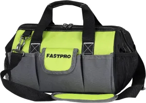 FASTPRO 13-inch Wide Mouth Tool Bag, Multi-pocket Tool Organizer with Adjustable Shoulder Strap