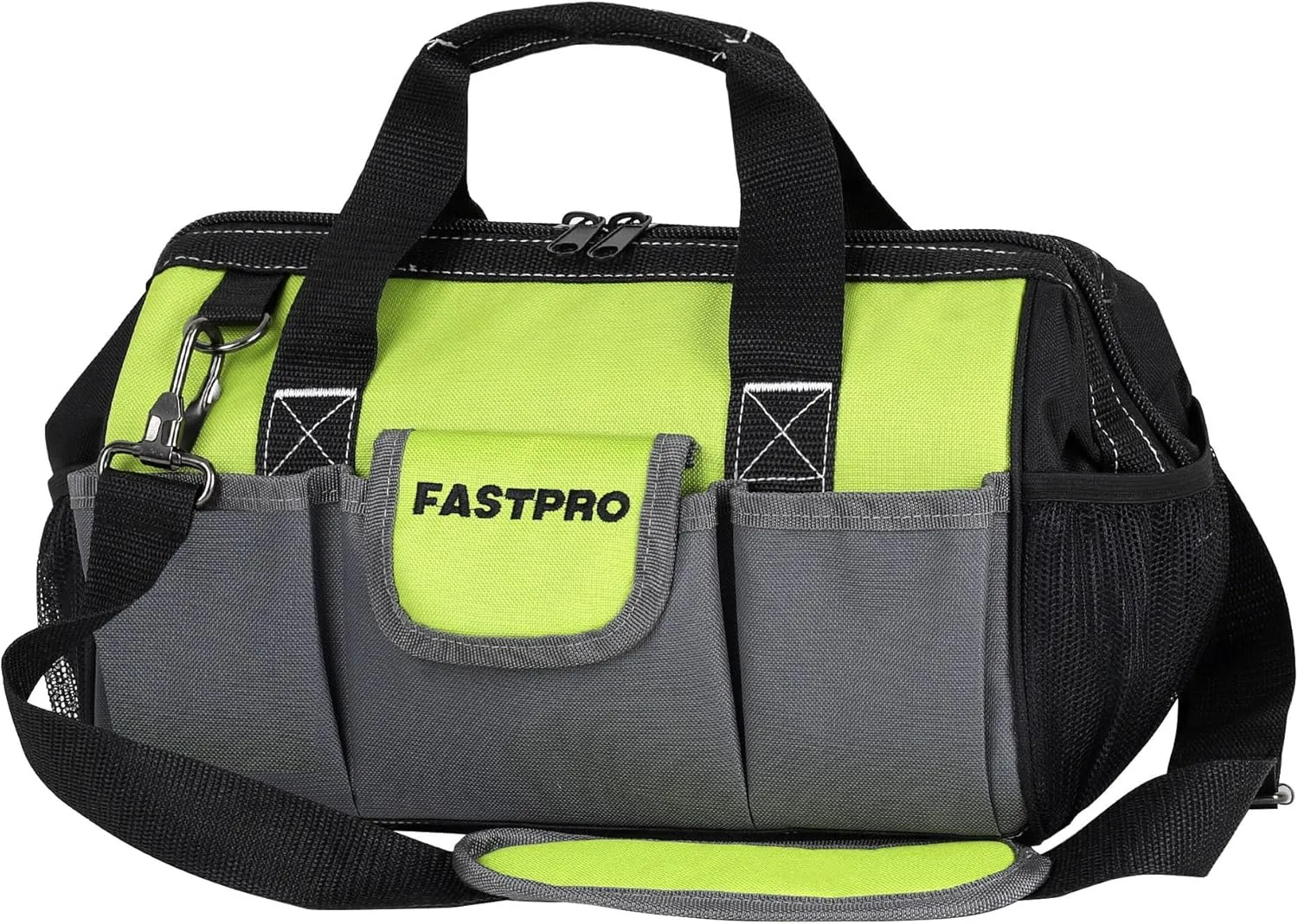 FASTPRO 13-inch Wide Mouth Tool Bag, Multi-pocket Tool Organizer with Adjustable Shoulder Strap