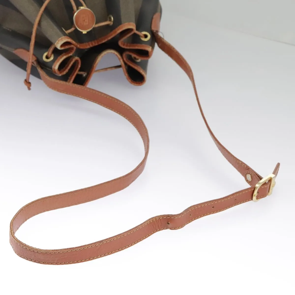 FENDI Pecan Canvas Shoulder Bag Brown Black ar12875