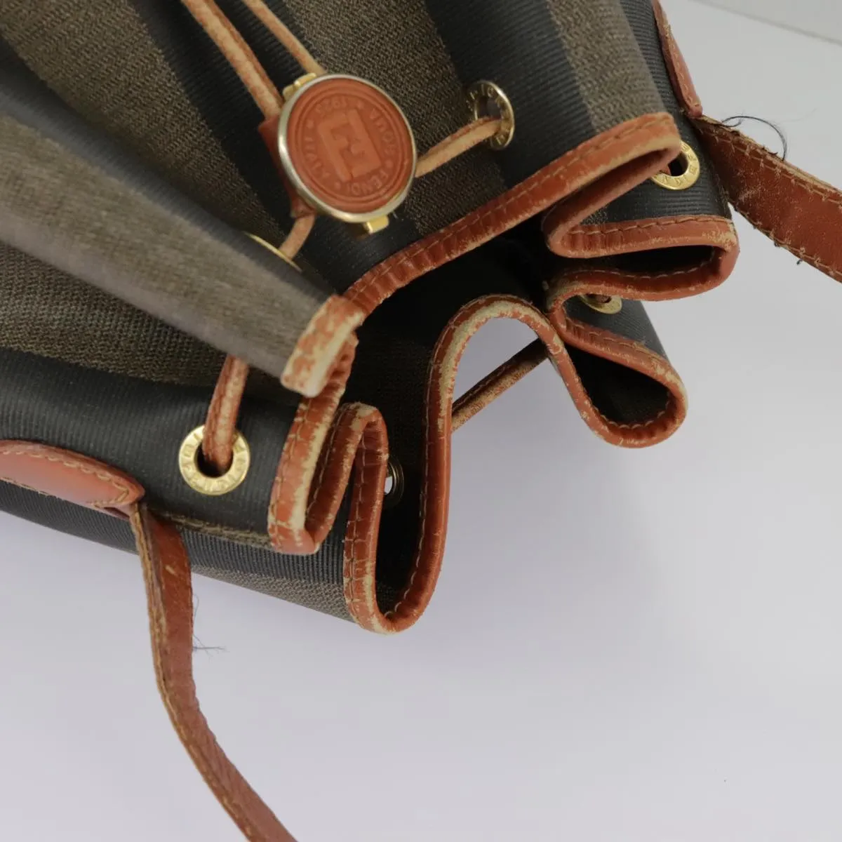 FENDI Pecan Canvas Shoulder Bag Brown Black ar12875
