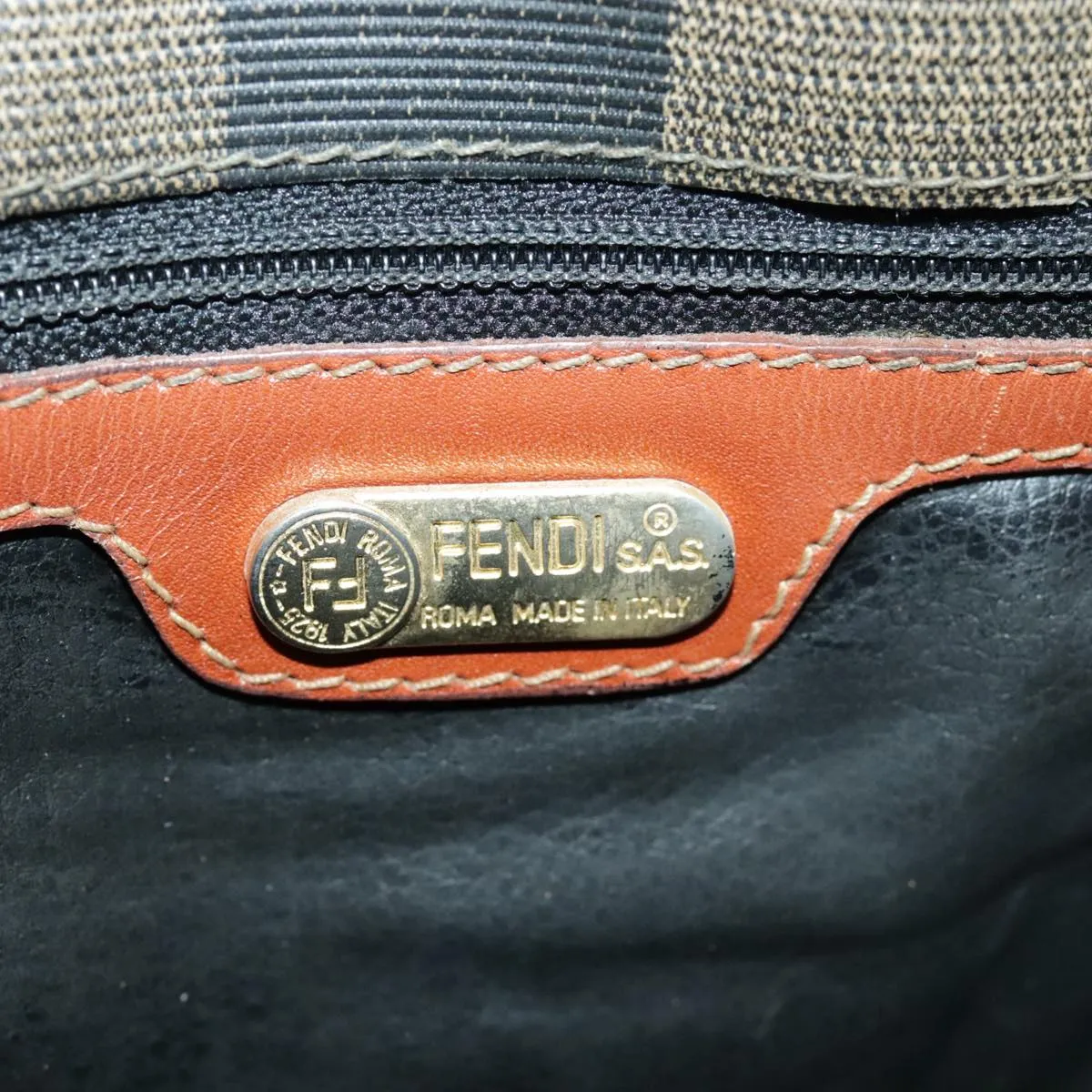FENDI Pecan Canvas Shoulder Bag Brown Black ar12875