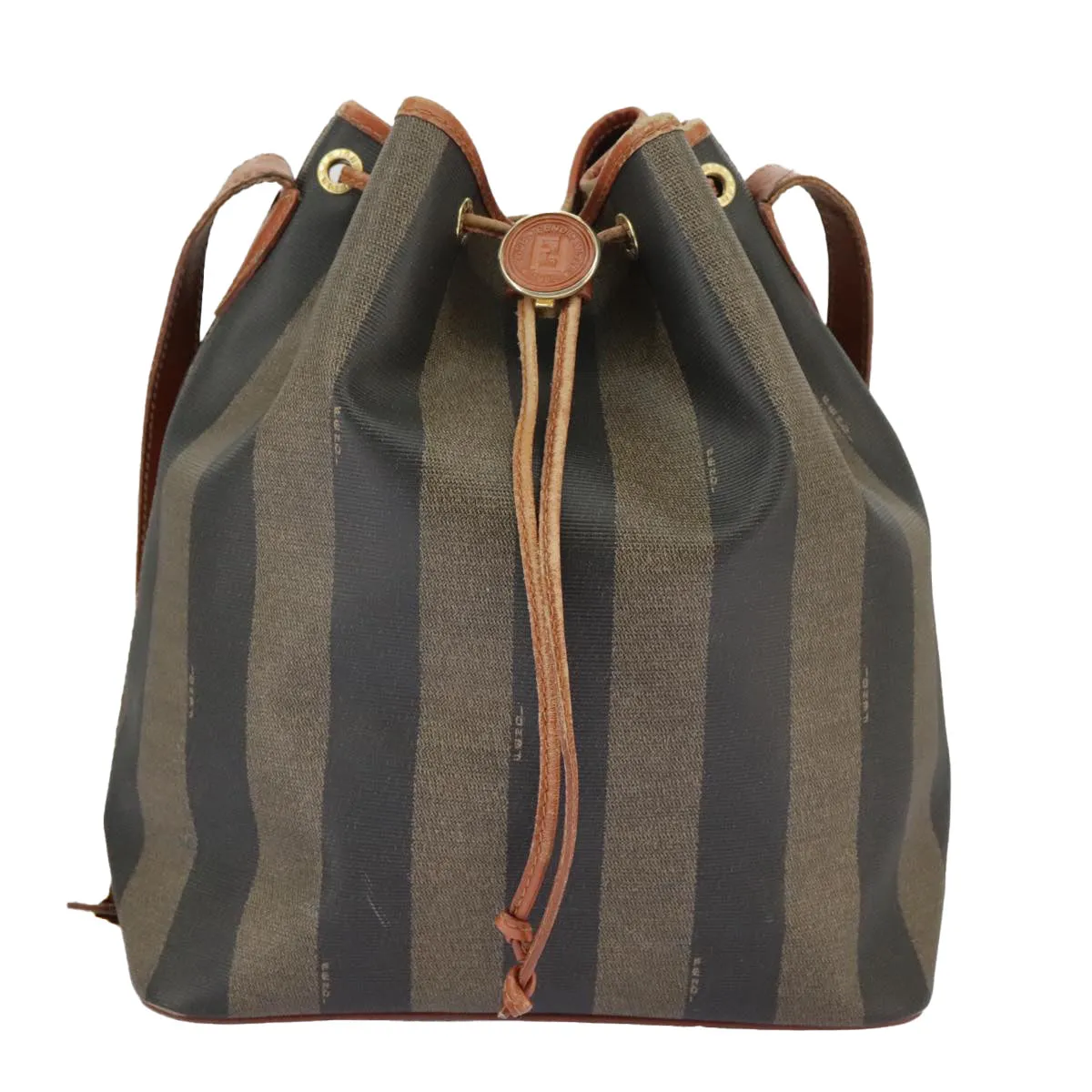 FENDI Pecan Canvas Shoulder Bag Brown Black ar12875